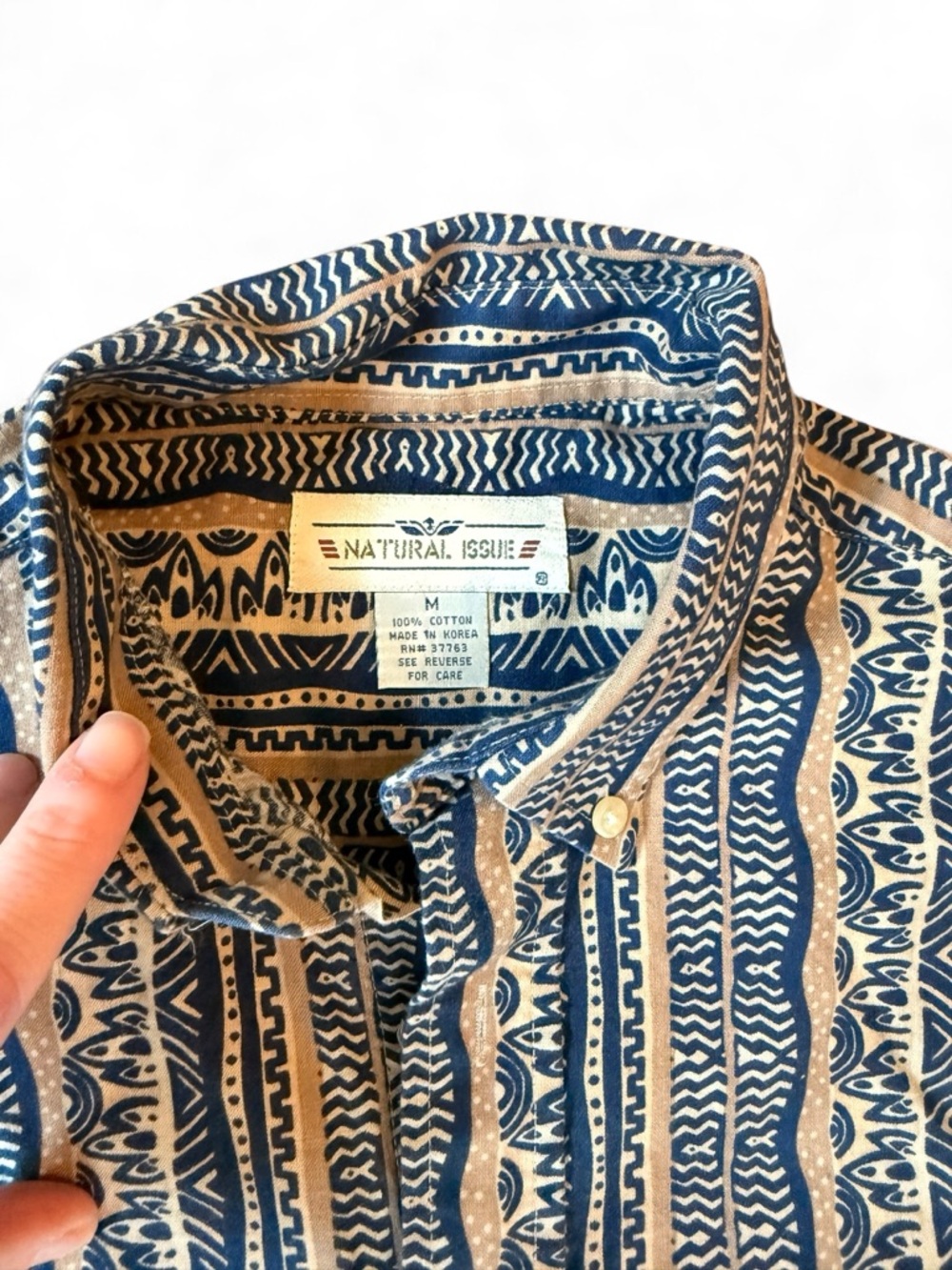 Men's Vintage Blue Patterned Short-Sleeve Fun Button-Up Shirt - Picture 2 of 2